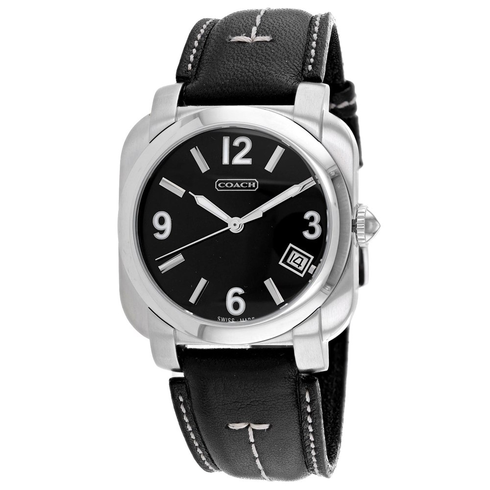 Coach Men’s Black Leather Silver Quartz Black Dial Watch