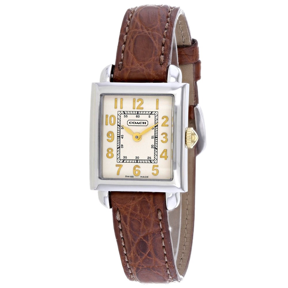 Coach Women’s Brown Leather Silver Quartz Beige Dial Watch