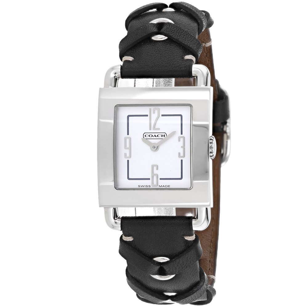 Coach Women’s Black Leather Silver Quartz White Dial Watch 7785032024124