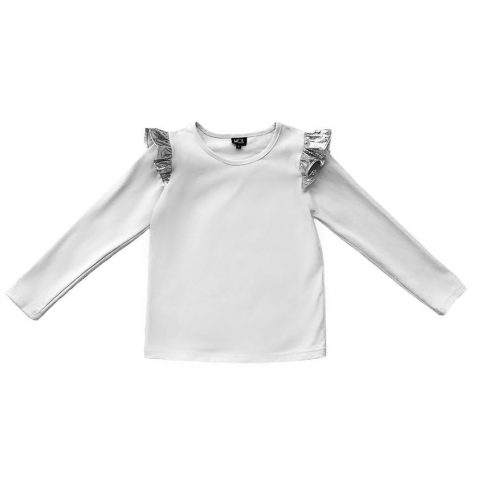 Kids Silver Ruffle Top In White