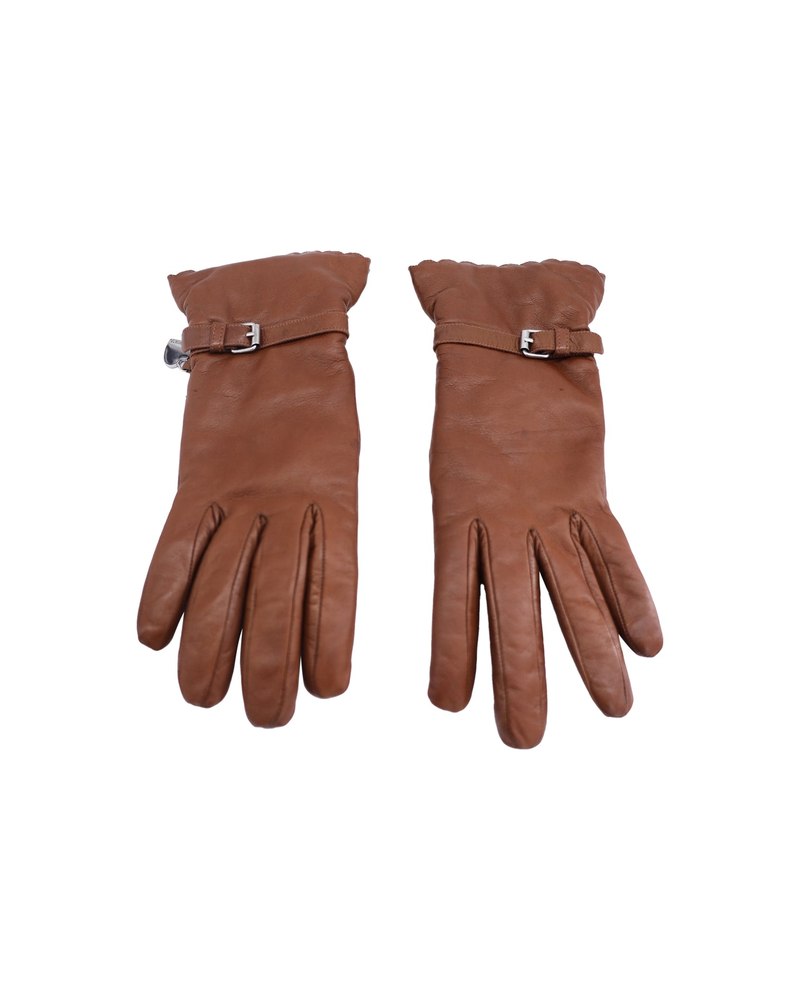 Moschino Lined Gloves with Heart Detail in Brown Leather