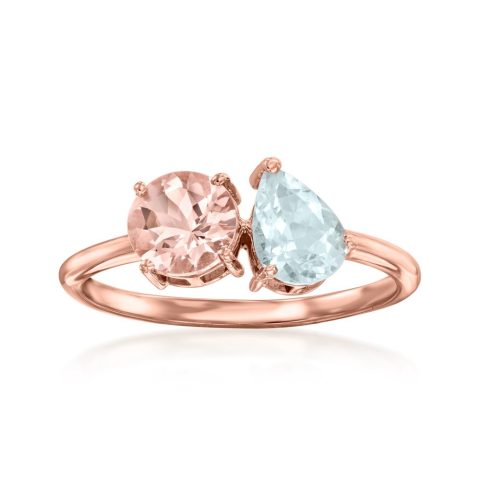 Ross-Simons Aquamarine and . Morganite Toi Et Moi Ring in 14kt Rose Gold