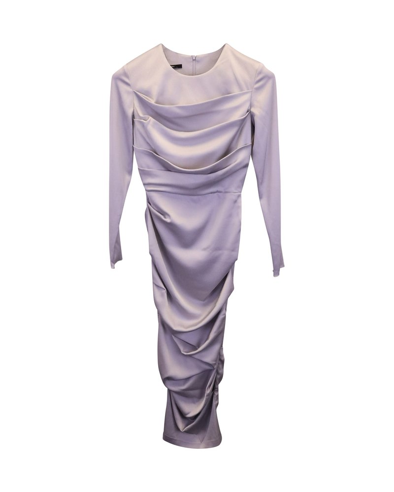 Alex Perry Calder Ruched Midi Dress in Grey Satin