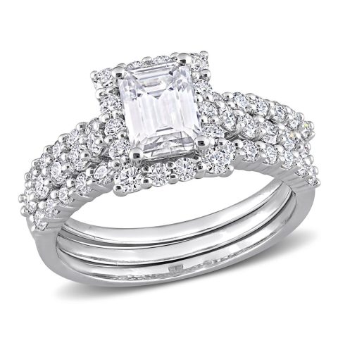 Mimi & Max 2 1/10ct DEW Created Moissanite Square Halo Bridal Ring Set in Sterling Silver