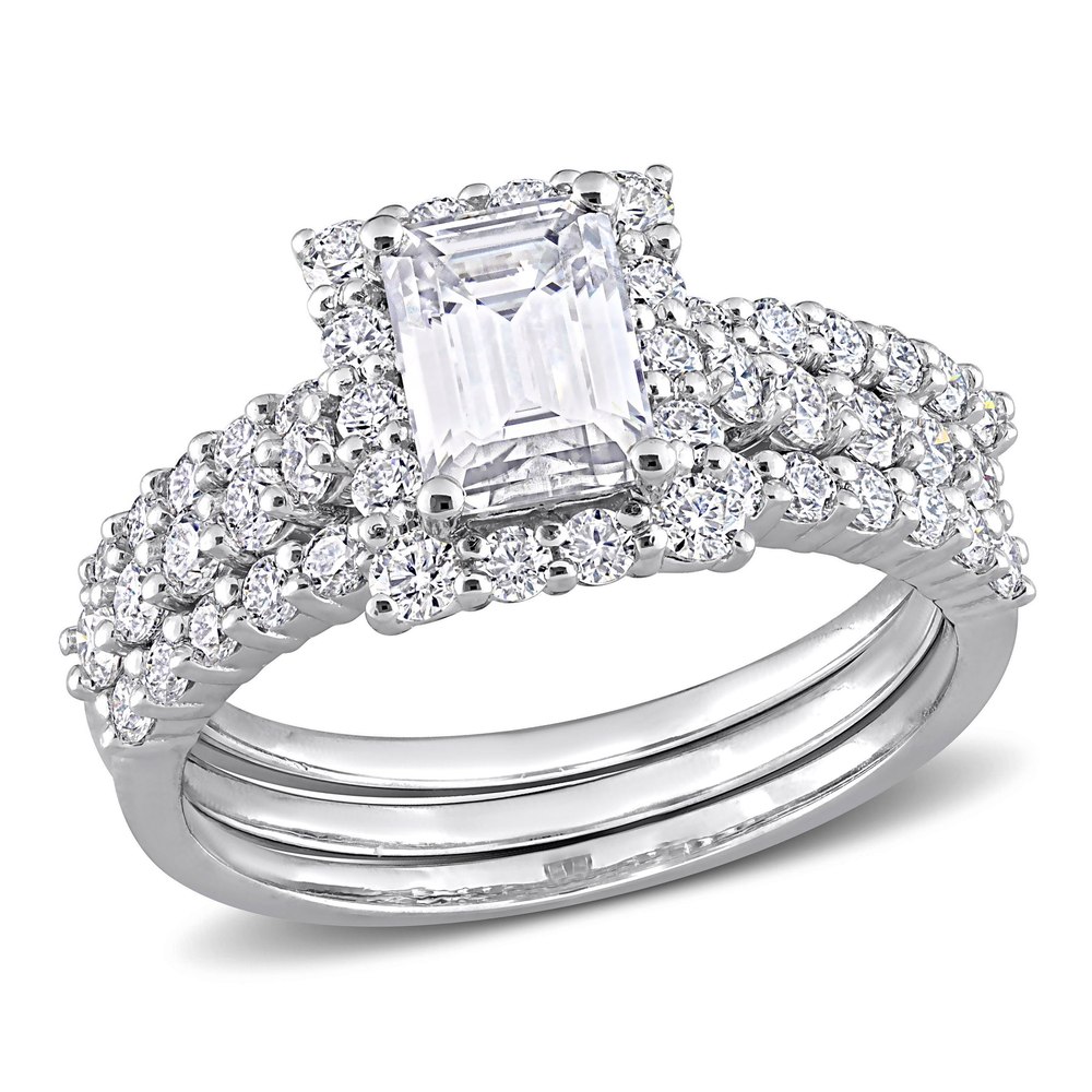 Mimi & Max 2 1/10ct DEW Created Moissanite Square Halo Bridal Ring Set in Sterling Silver
