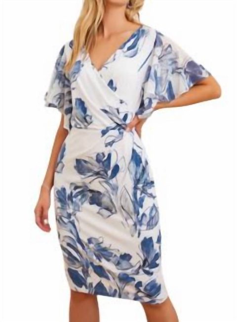 Flutter Sleeve Dress In Blue/multi