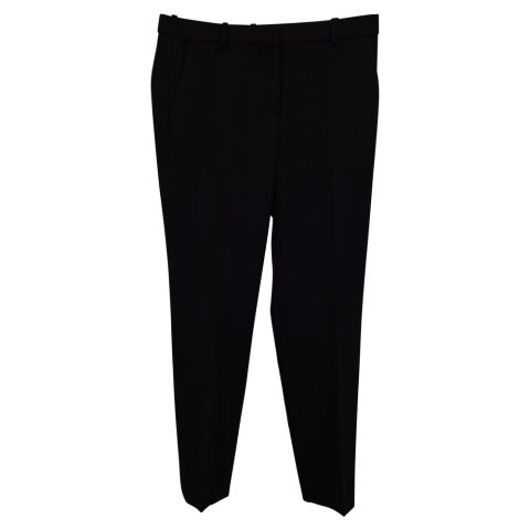 Theory Straight Leg Low Waist Trousers in Black Wool 7733788737596