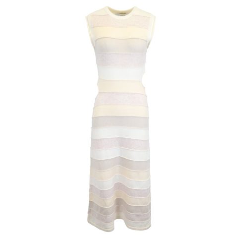 Christopher Esber Ribbed Striped Cut-Out Maxi Dress in Beige Wool