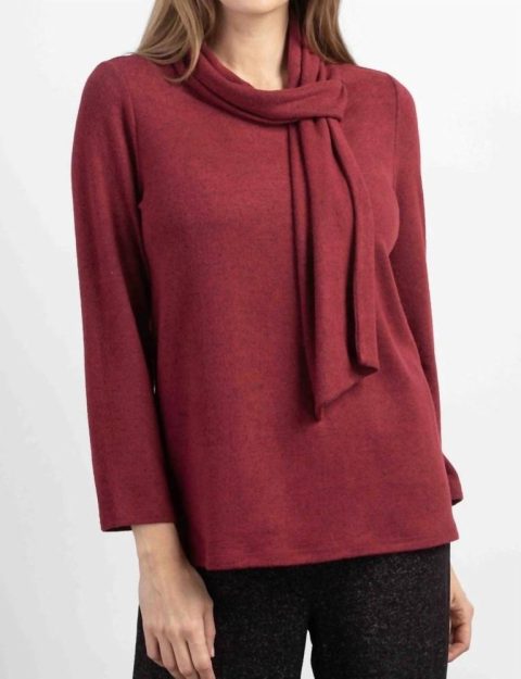 Cozy-Up Fleece Tie Neck Pullover In Cranberry