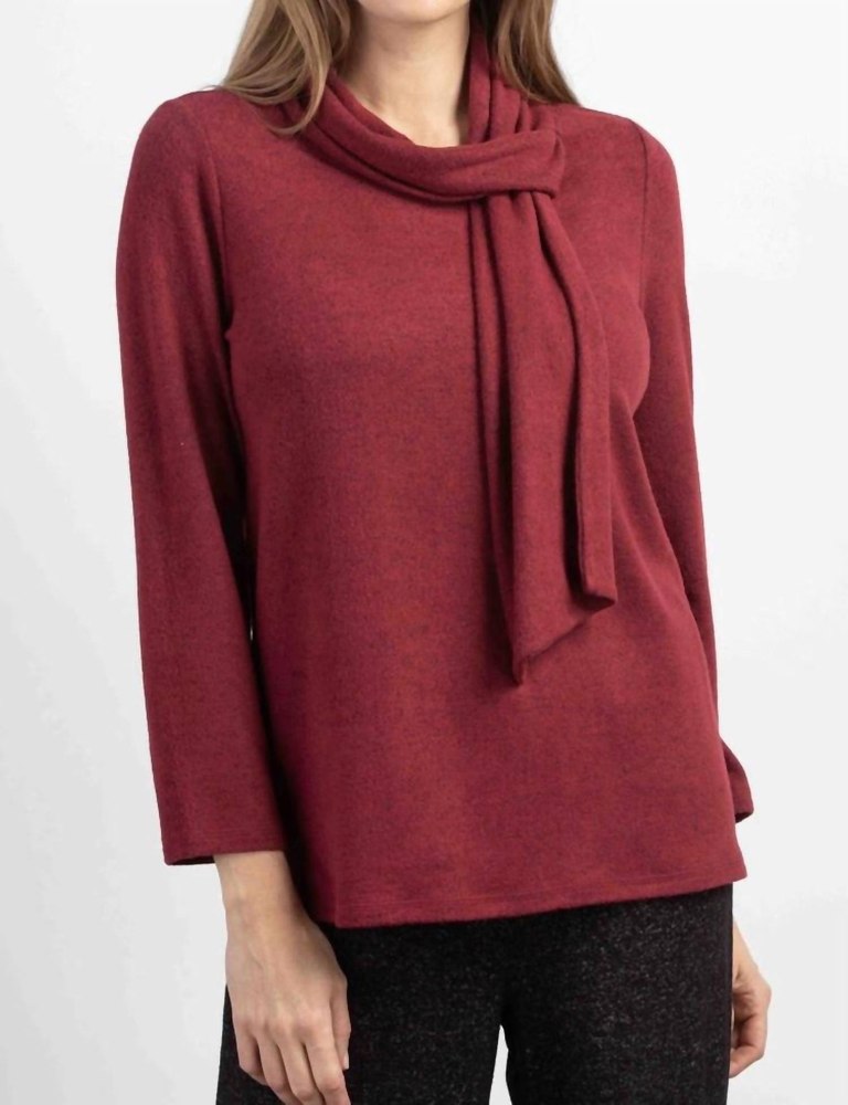 Cozy-Up Fleece Tie Neck Pullover In Cranberry