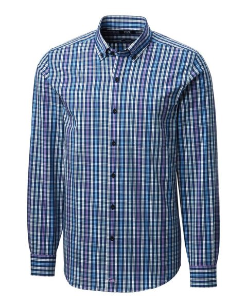 Cutter & Buck Anchor Double Check Plaid Mens Tailored Fit Shirt