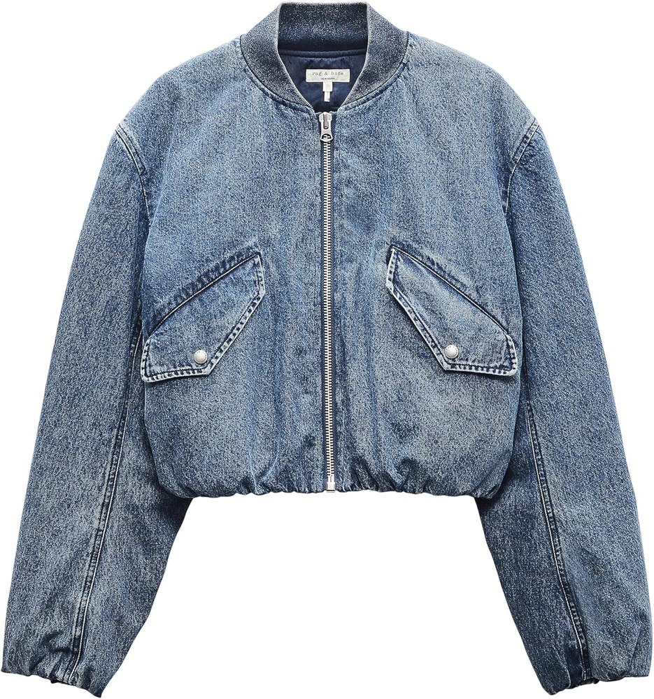 rag & bone Women’s Maggie Cropped Denim Bomber Jacket, Amara