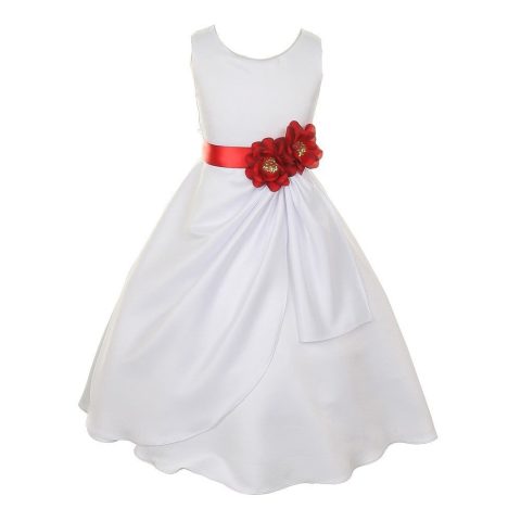 Little Girls White Red Bridal Dull Satin Sequin Flowers Occasion Dress 2-6