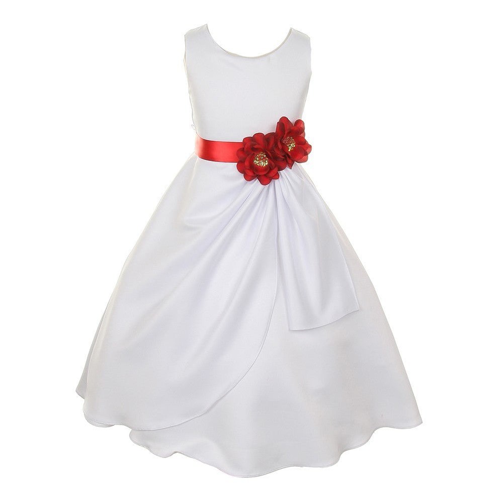 Little Girls White Red Bridal Dull Satin Sequin Flowers Occasion Dress 2-6