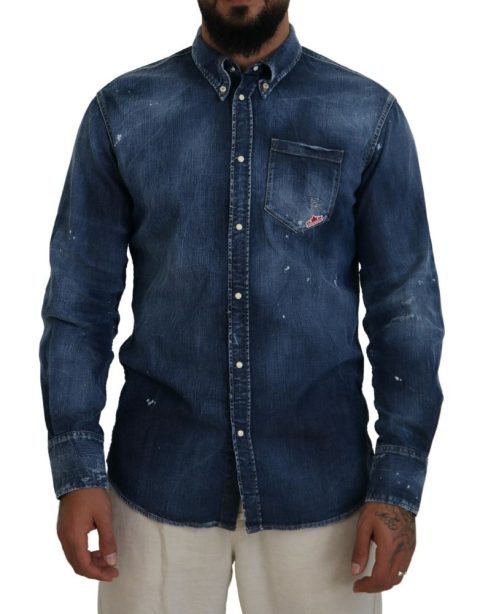 Dsqua² Washed Colla Men Casual Long Sleeves Men’s Shirt