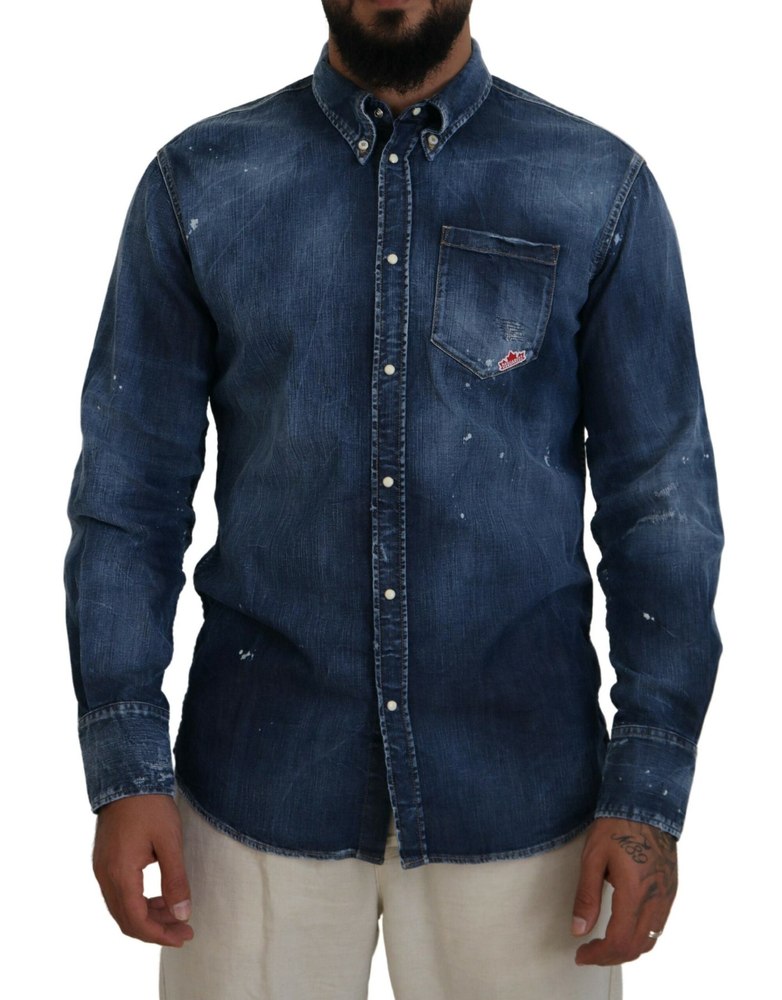 Dsqua² Washed Colla Men Casual Long Sleeves Men’s Shirt