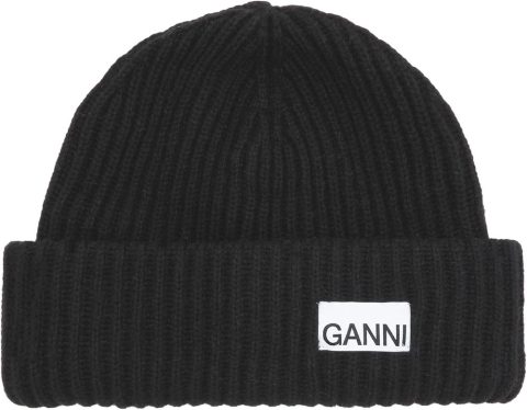 Ganni Women’s Structured Rib Beanie, Black