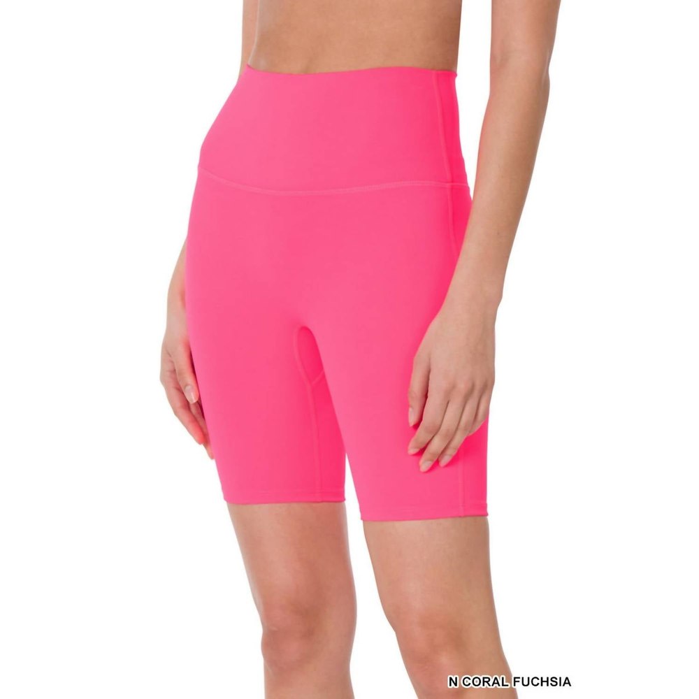 High Rise Wide Waistband Biker Shorts In Fuchsia 7733799256124