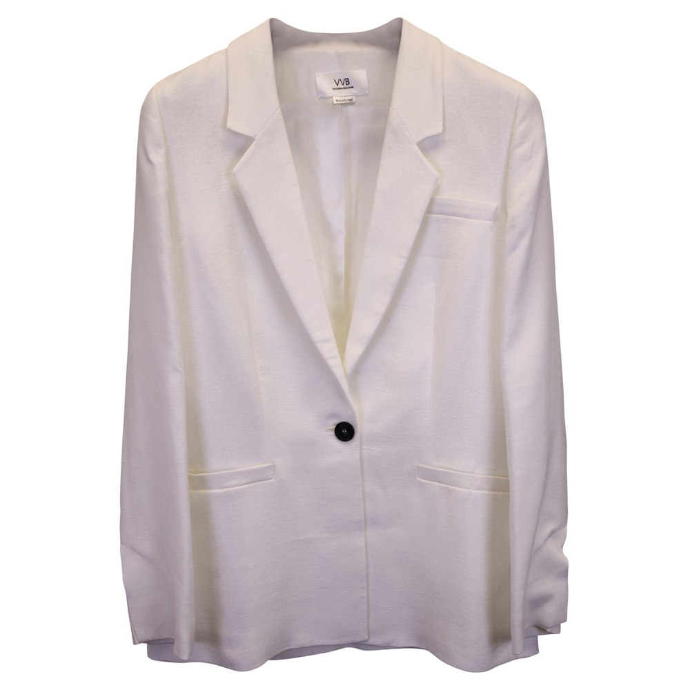 Victoria Beckham Single Breasted Blazer in White Cotton 7733799583804