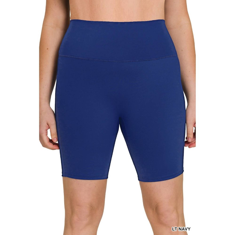 High Rise Wide Waistband Biker Shorts In Light Navy 7733795749948