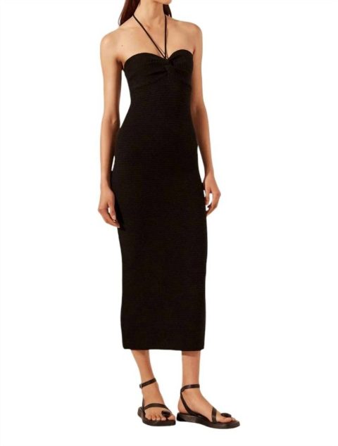 Eve Twist Front Halter Midi Dress In Black