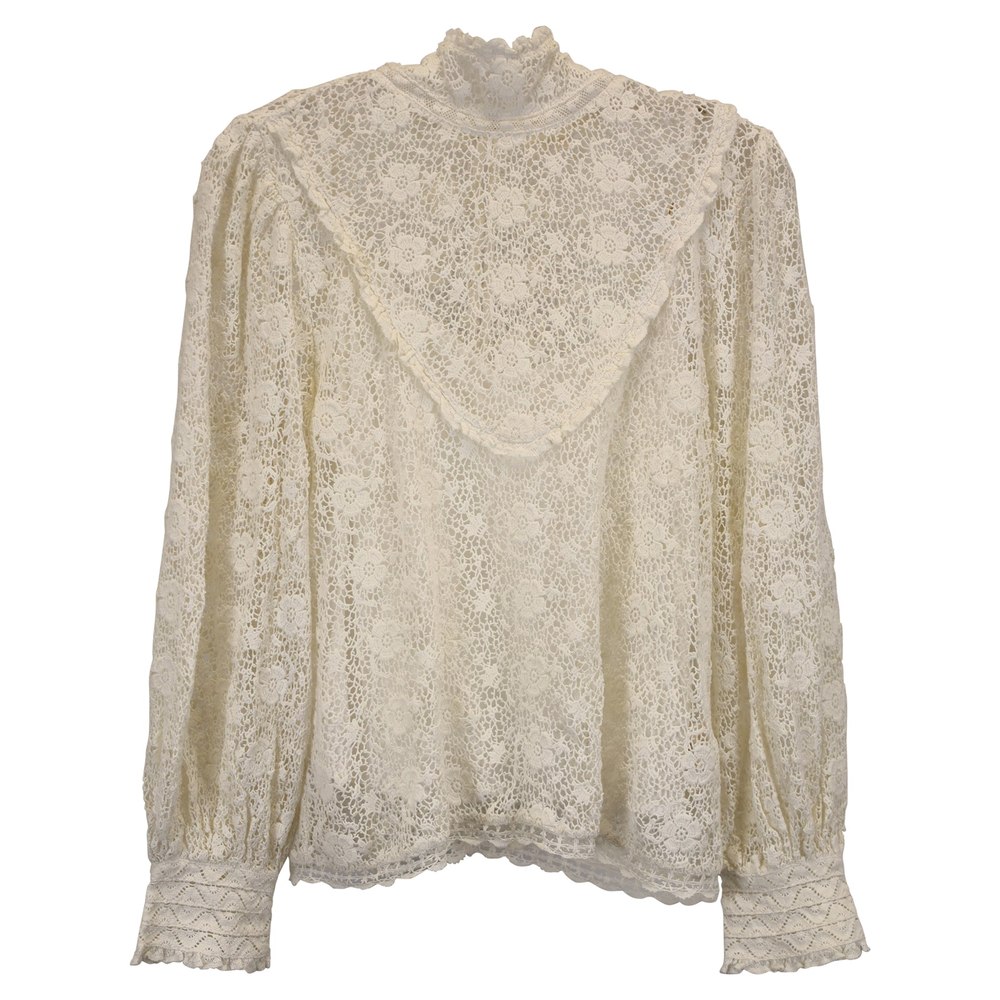 LoveShackFancy Vintage High Neck Top in White Cotton Lace 7733803614268