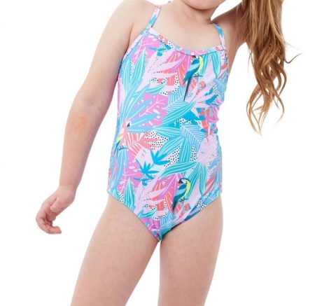 Kids Girls Round Neck One Piece Swimsuit In Gtk Neon Palms 7733806923836