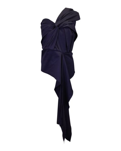 Johanna Ortiz The Art Of Dancing One-Shoulder Knotted Top in Navy Blue Cotton