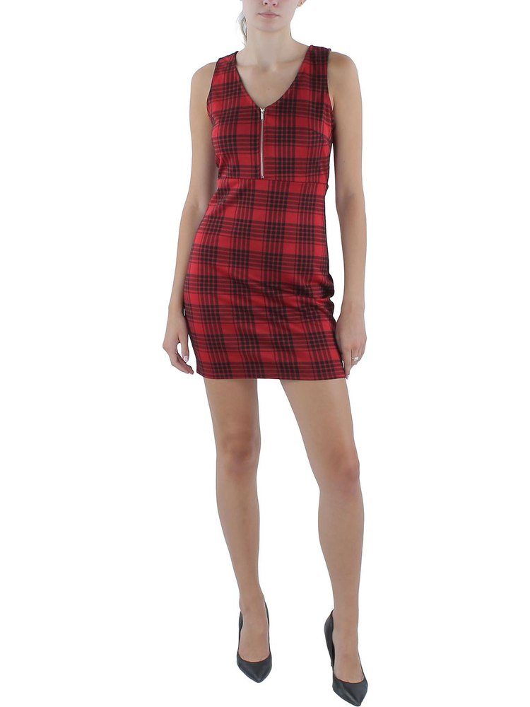 Juniors Womens Plaid Short Mini Dress