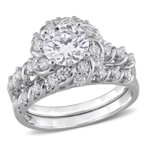 Mimi & Max 1 7/8ct DEW Created Moissanite Halo Bridal Ring Set in Sterling Silver
