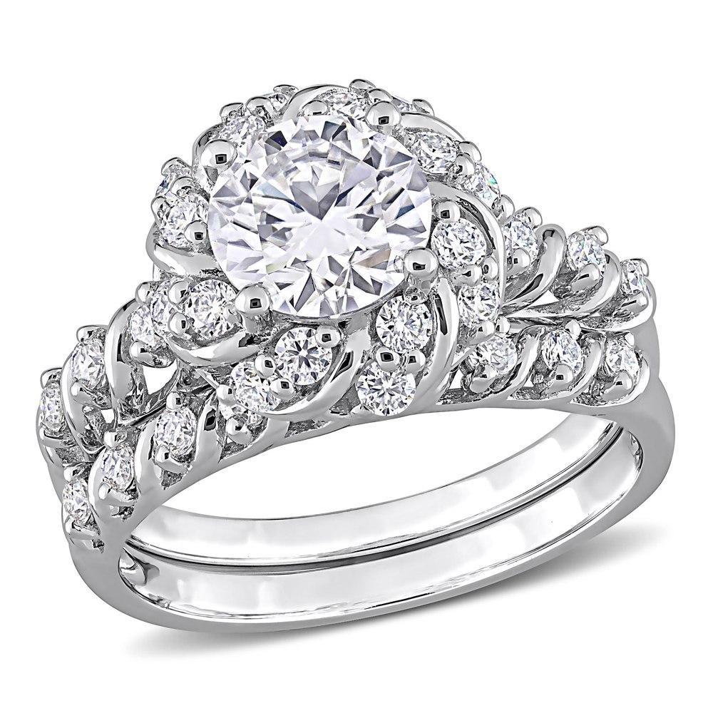 Mimi & Max 1 7/8ct DEW Created Moissanite Halo Bridal Ring Set in Sterling Silver