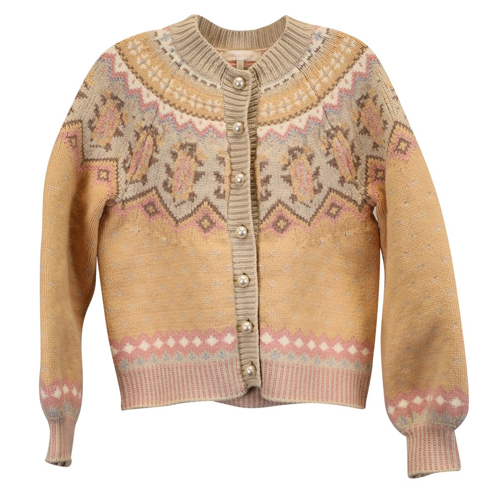 LoveShackFancy Honeypie Boyfriend Cardigan in Yellow Wool 7733817081916