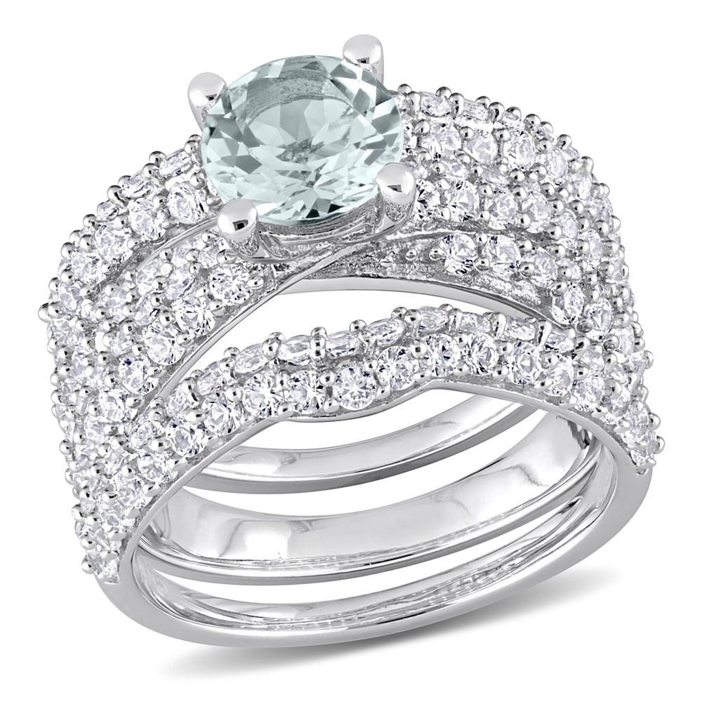 Mimi & Max 3 3/4ct TGW Aquamarine Created White Sapphire Bridal Ring Set in Sterling Silver