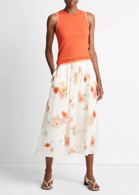Poppy Blur Gathered Skirt In Cream Dusk