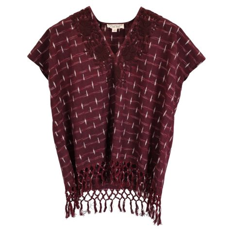 Nili Lotan V-Neck Printed Top in Burgundy Cotton 7733819932732