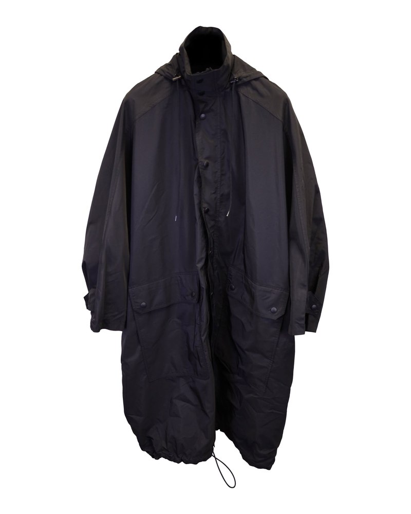 Balenciaga Button Front Hooded Oversized Jacket in Black Polyester 7733824880700