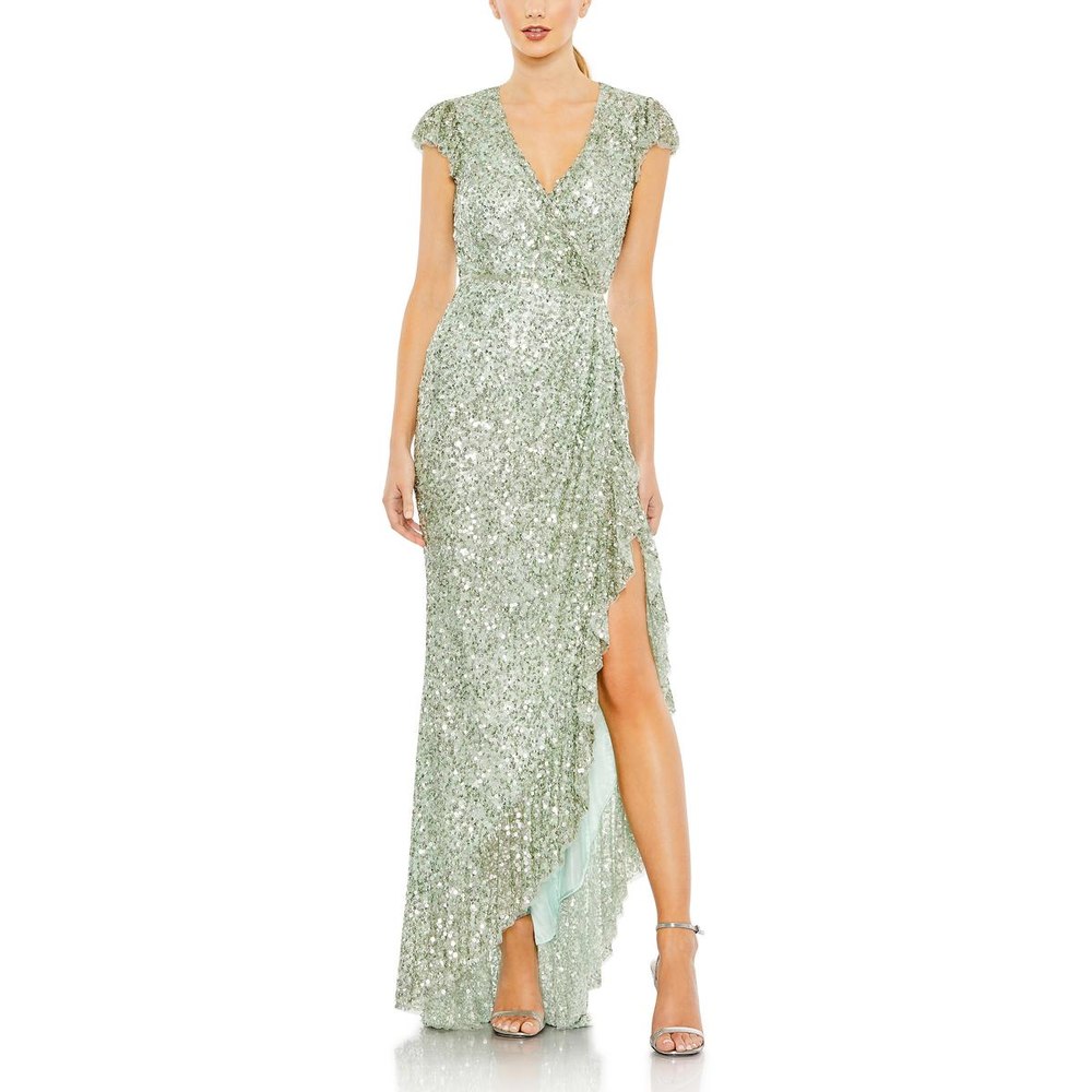 Faux Wrap Sequined Evening Dress