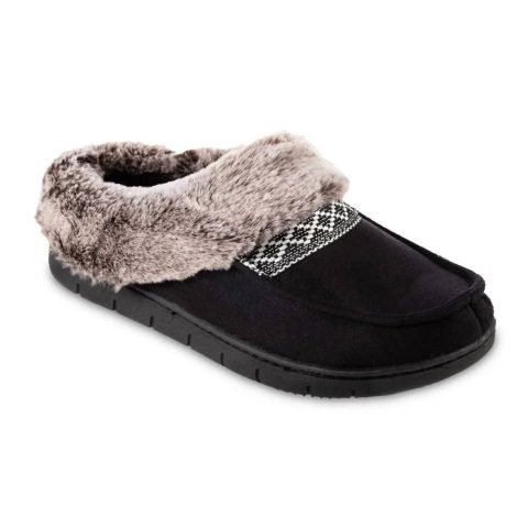 Women’s Recycled Microsuede And Faux Fur Hoodback Slipper In Black