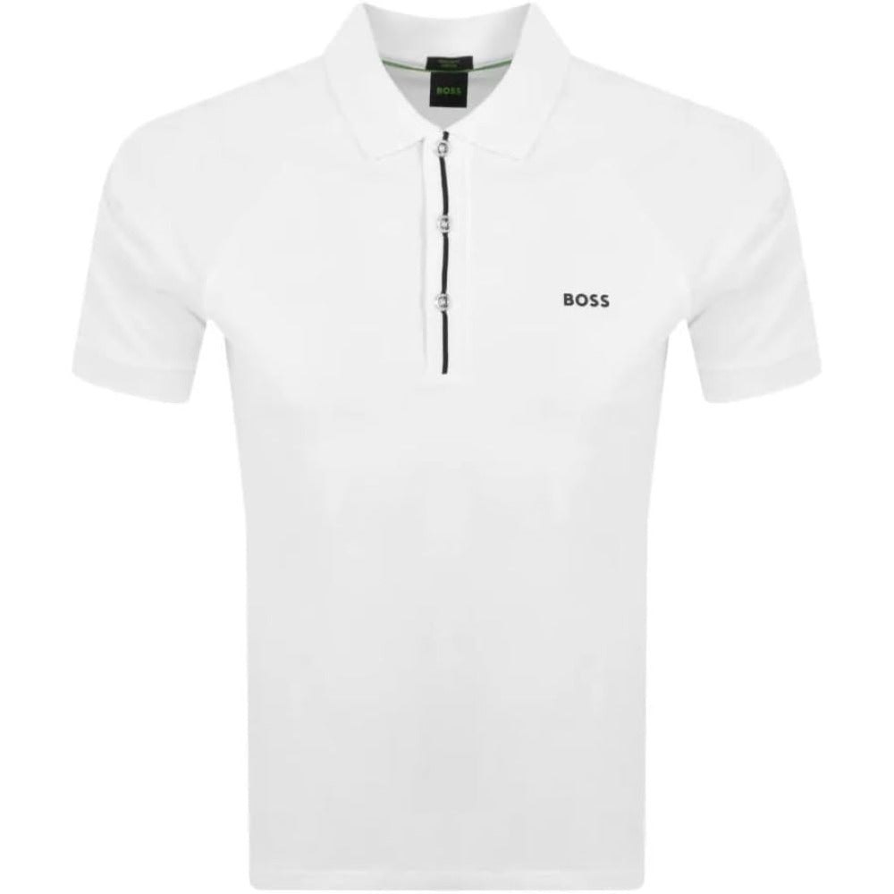 Hugo Boss Men’s Paddy 2 Short Sleeve Stripe Placket Polo, White