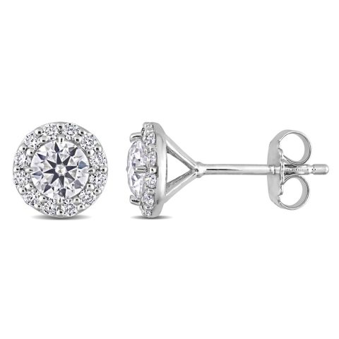 Mimi & Max 1 1/3ct DEW Created Moissanite Round Halo Stud Earrings in Sterling Silver