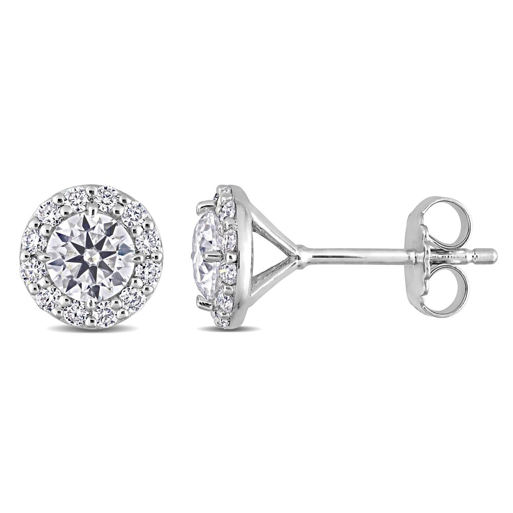 Mimi & Max 1 1/3ct DEW Created Moissanite Round Halo Stud Earrings in Sterling Silver