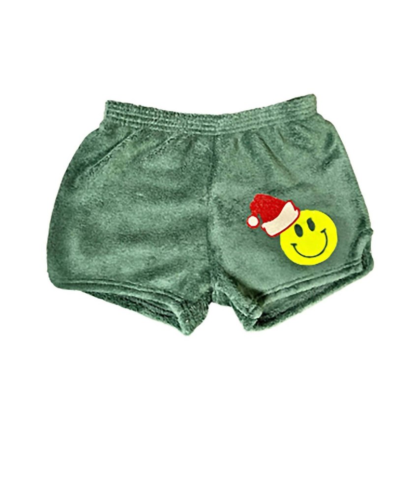 Girl’s Smiley Santa Hat Shorts In Green