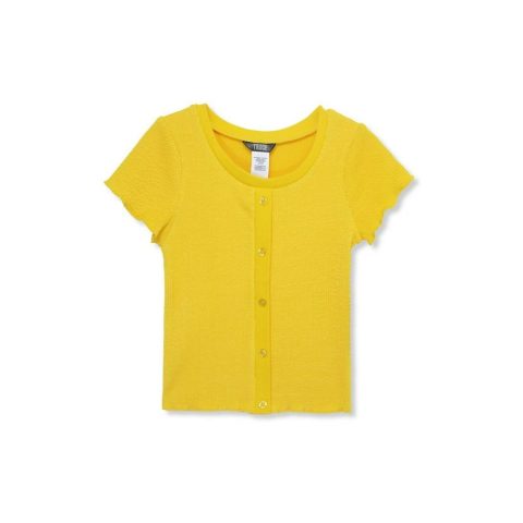 Girl’s Textured Button Front Top In Yellow 7733838250044