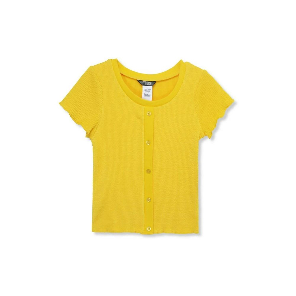Girl’s Textured Button Front Top In Yellow 7733838250044