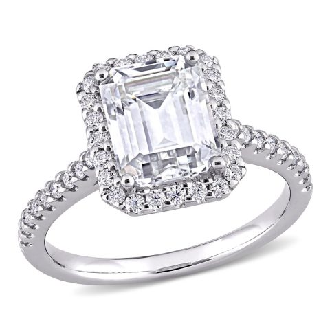 Mimi & Max 2 7/8ct DEW Emerald Created Moissanite Halo Engagement Ring in 10k White Gold
