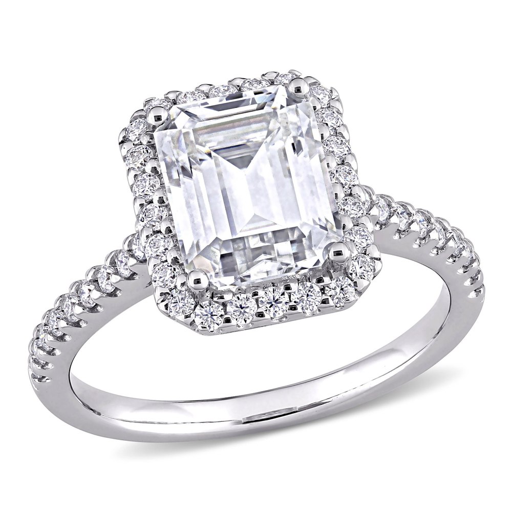Mimi & Max 2 7/8ct DEW Emerald Created Moissanite Halo Engagement Ring in 10k White Gold