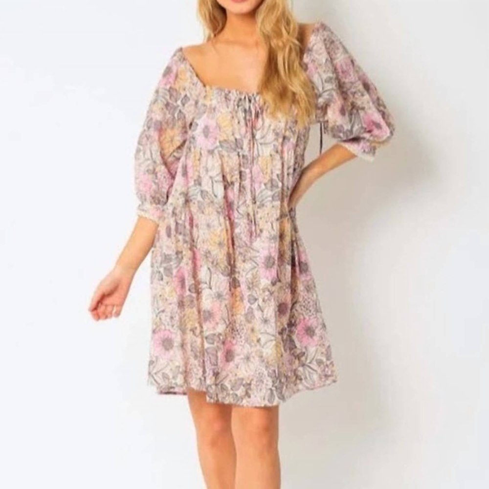 Tiered Mini Babydoll Dress In Pink Floral