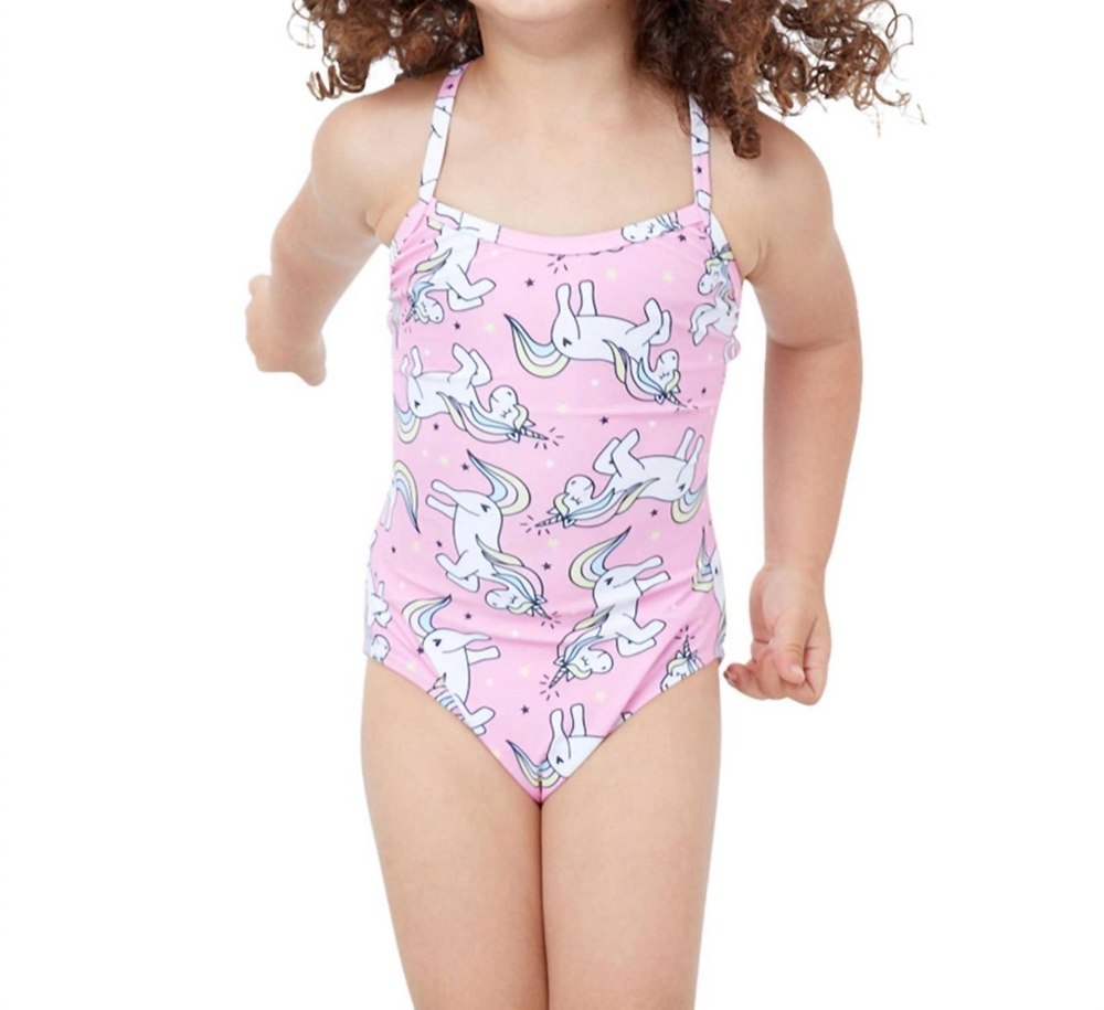 Girls Round Neck One Piece Swimsuit In Gtk Pink Unicorn 7733847097404