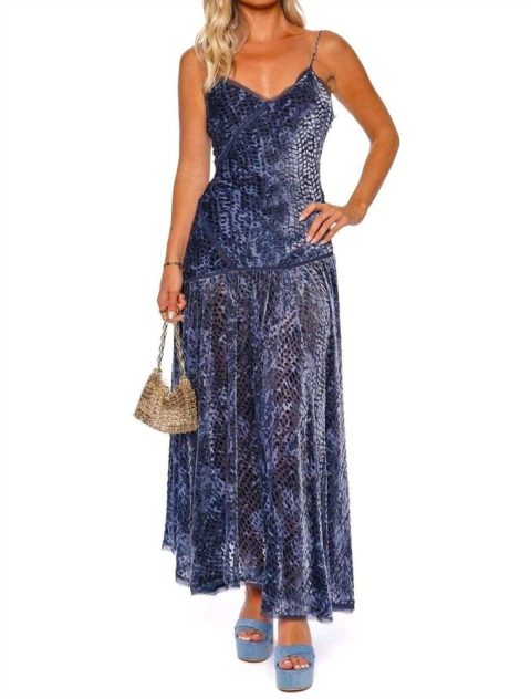 Elodie Midi Dress In Blue Marine Velvet