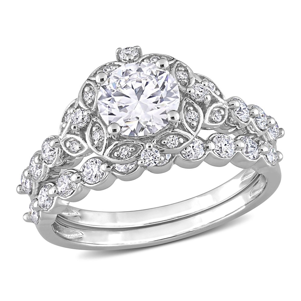 Mimi & Max 1 3/5ct DEW Created Moissanite Halo Bridal Ring Set in Sterling Silver
